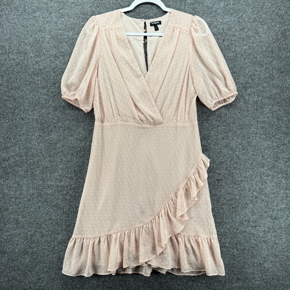 Express Dress Womens M Blush V-Neck Wrap Ruffle Flowy Fairy Romantic Soft Girl